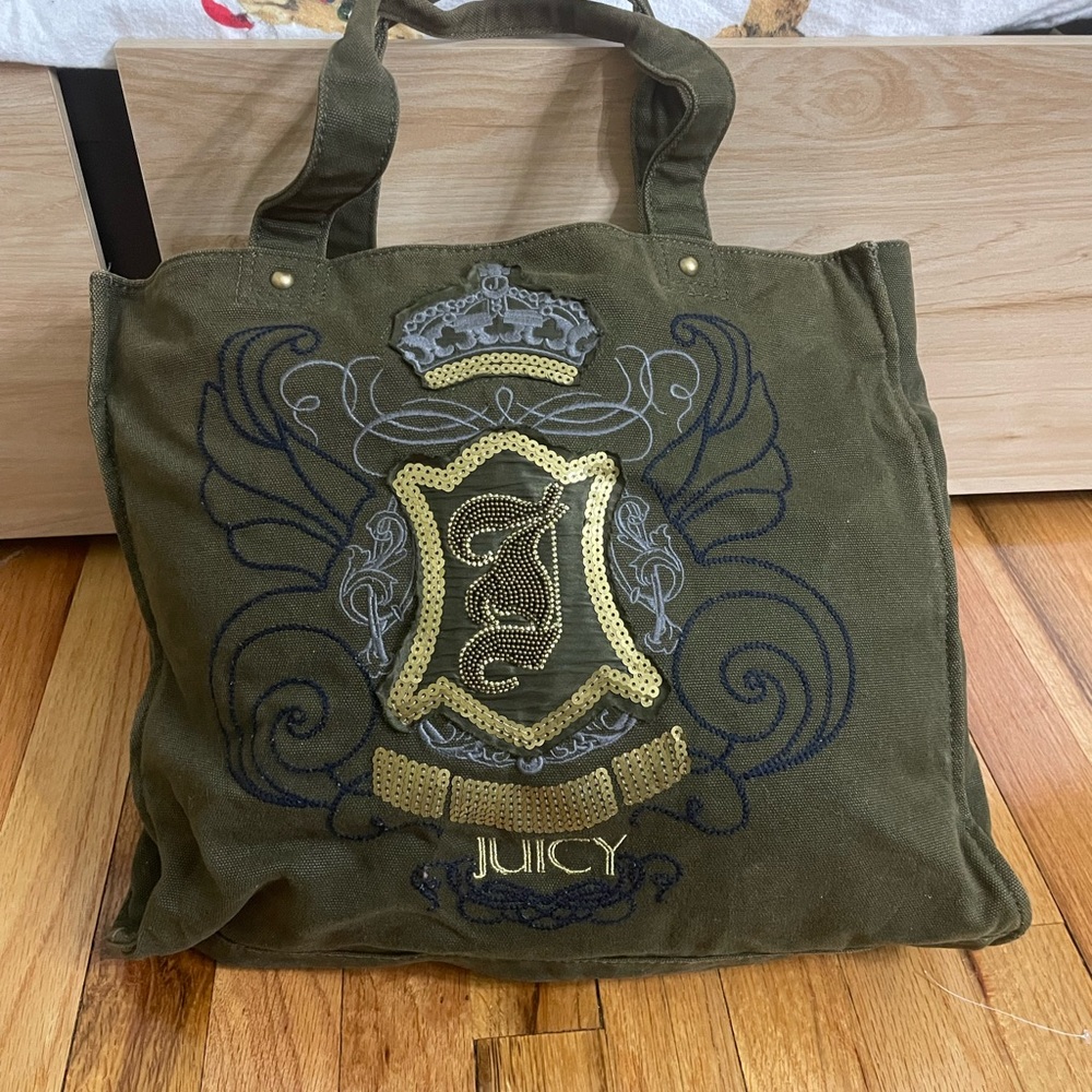 Juicy Couture Khaki Tote with Gold Accents